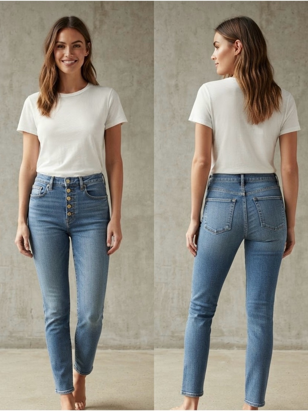 Reformation High-Rise Button-Fly Skinny Jeans in Light Blue Denim